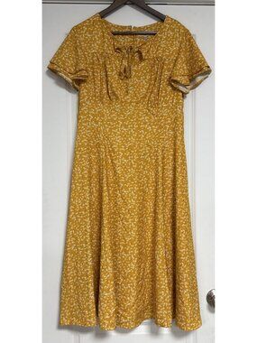 Timeless London Unique Vintage Yellow Floral Tie Neck Chantria Dress US 12 Retro